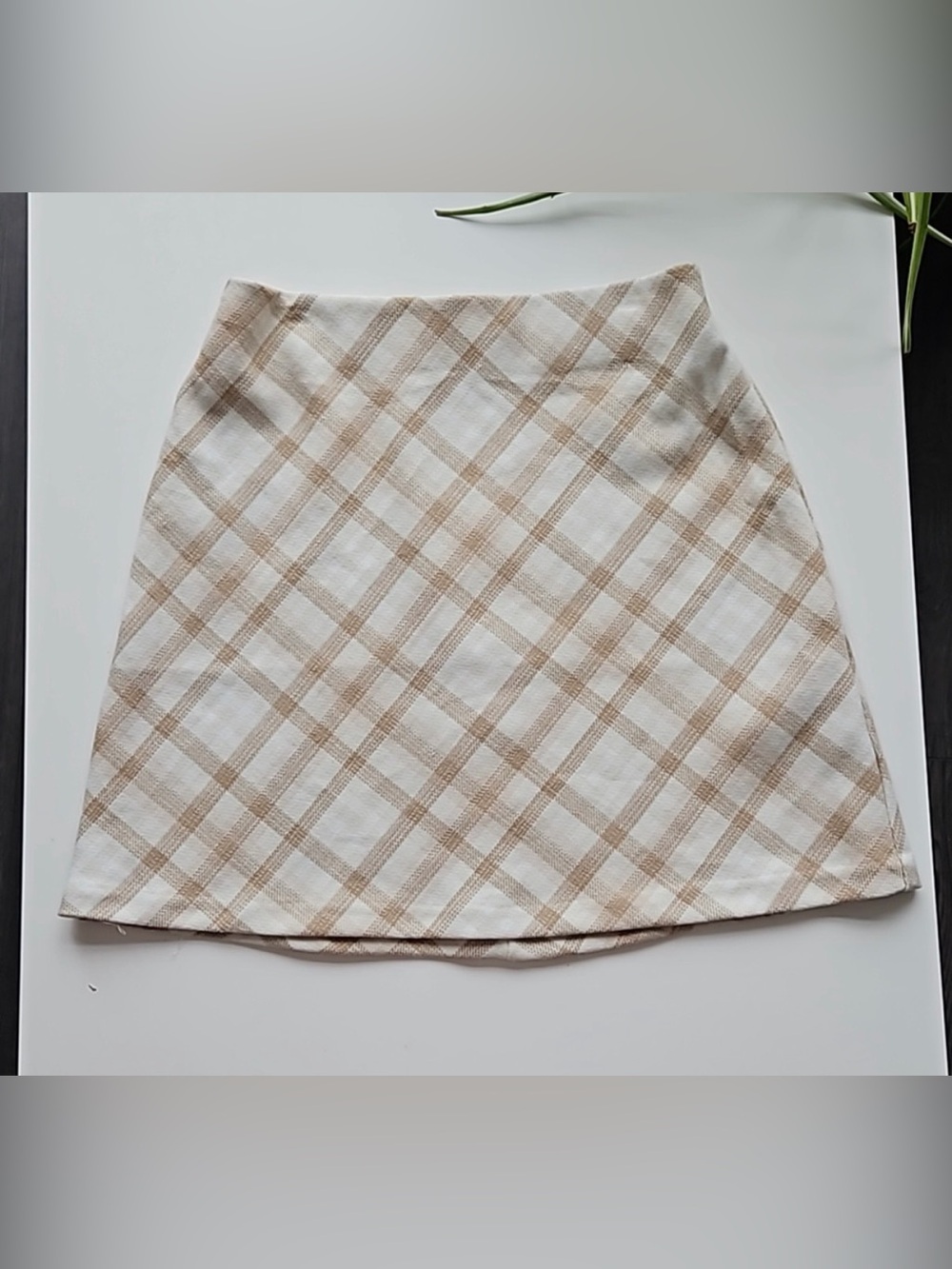 Wilfred Cream and Beige Plaid Mini Skirt
